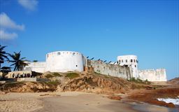 Cape Coast castle with beach in foreground