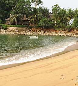 Calm sandy beach in a tropical setting in Ghana